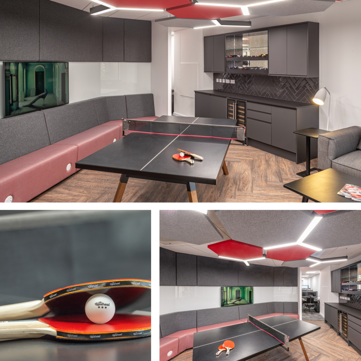 Image grid showing table tennis table in office design as a social destination