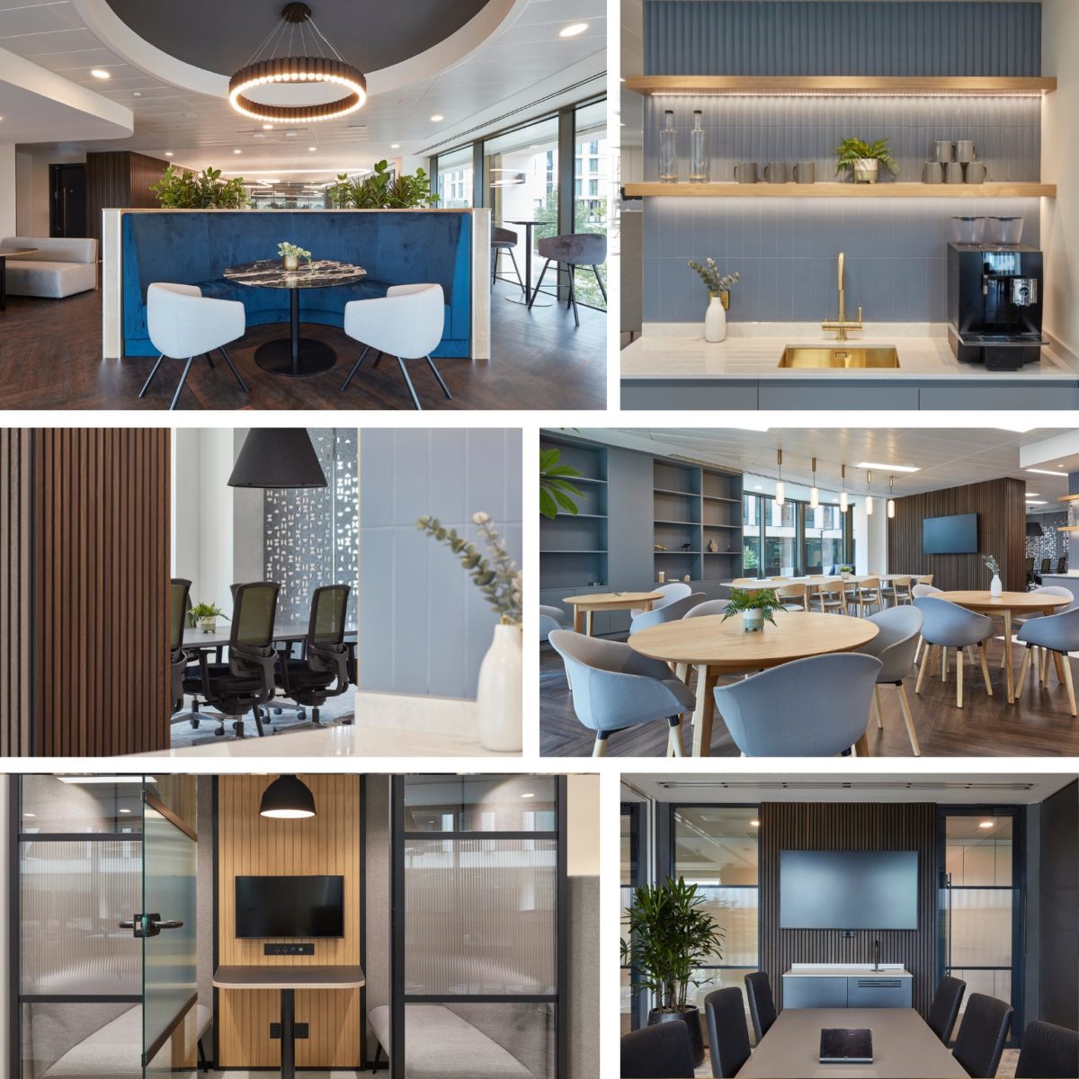 image collage of office interiors and breakout spaces