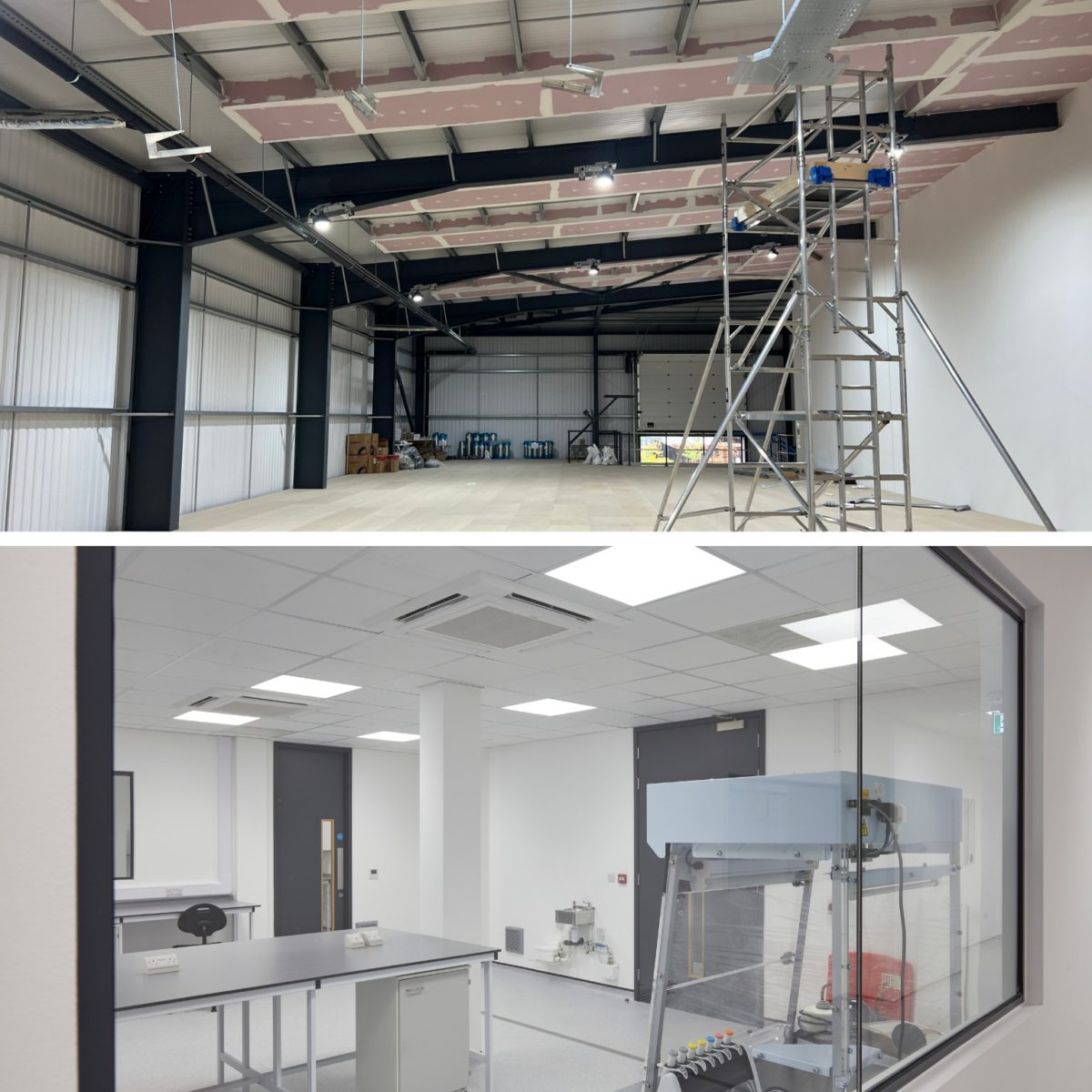 @Before and after of warehouse converted into lab space